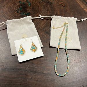 Kendra Scott-ember gold necklace bronze veined turquoise w/matching earrings